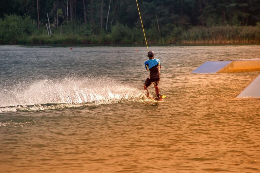 wakeboarding, sport, nature, activity, water sports, lake, action, speed, athlete, summer, enjoyment, leisure, recreation, outdoors
